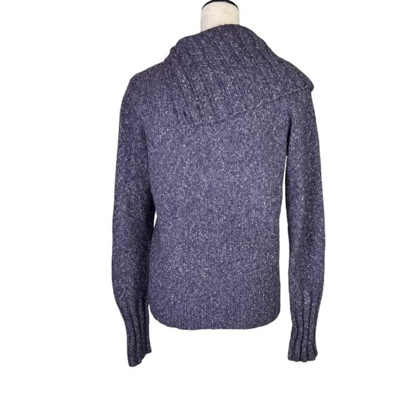 BCBGMaxazria Deep Purple Chunky Knit Wool Blend Long Sleeve Cardigan Sweater - Picture 3 of 11